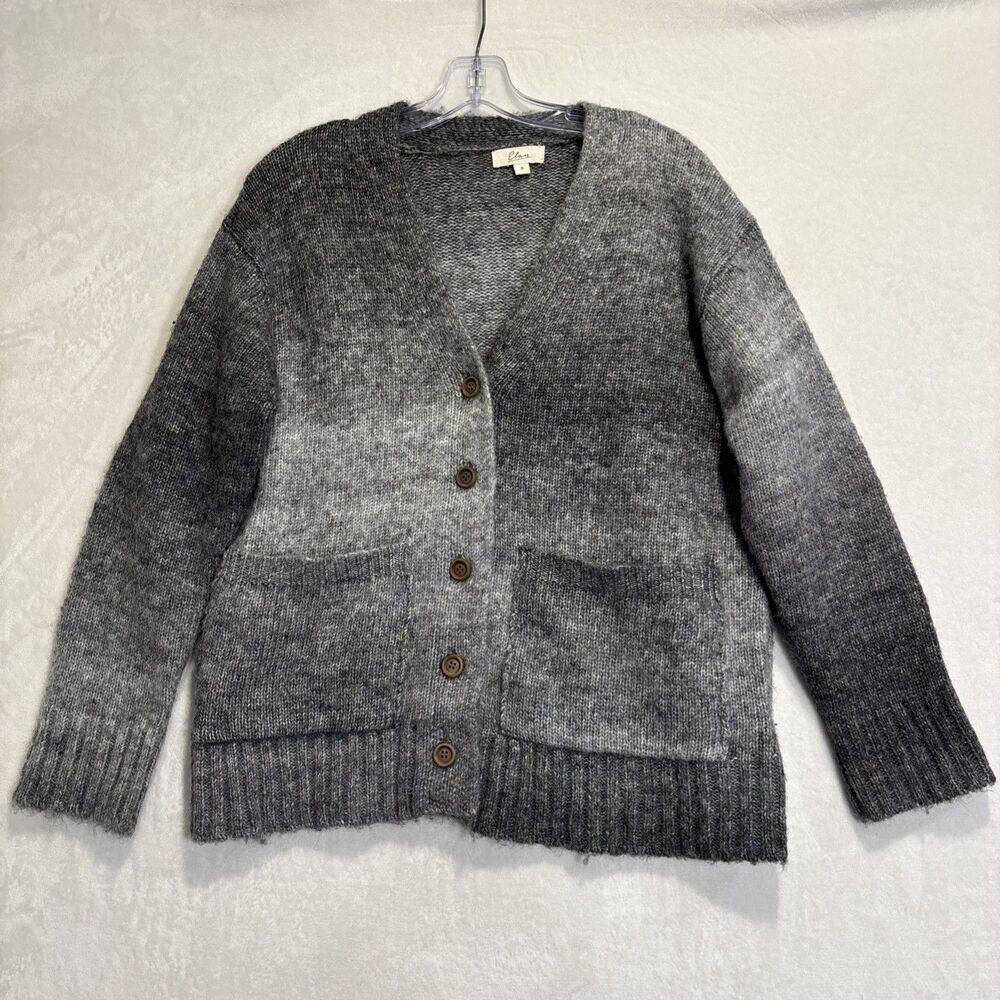 Elan Grey Ombré Cardigan Women's Size Small Relaxed Fit Pockets Buttons